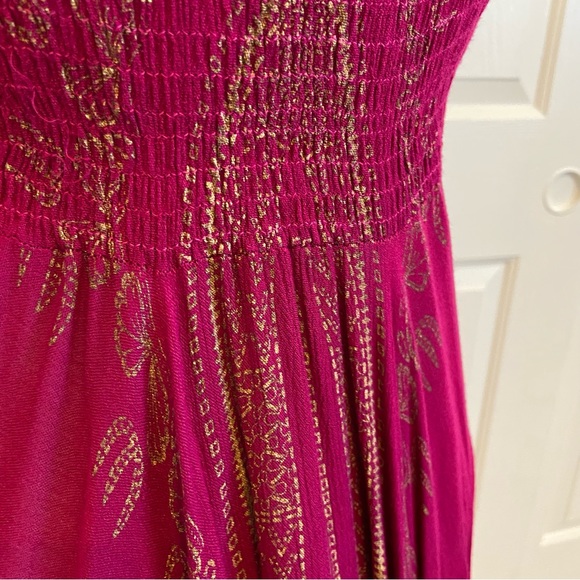 Strapless Dress w/Handkerchief Hem in Dark Pink + Gold - Picture 4 of 9